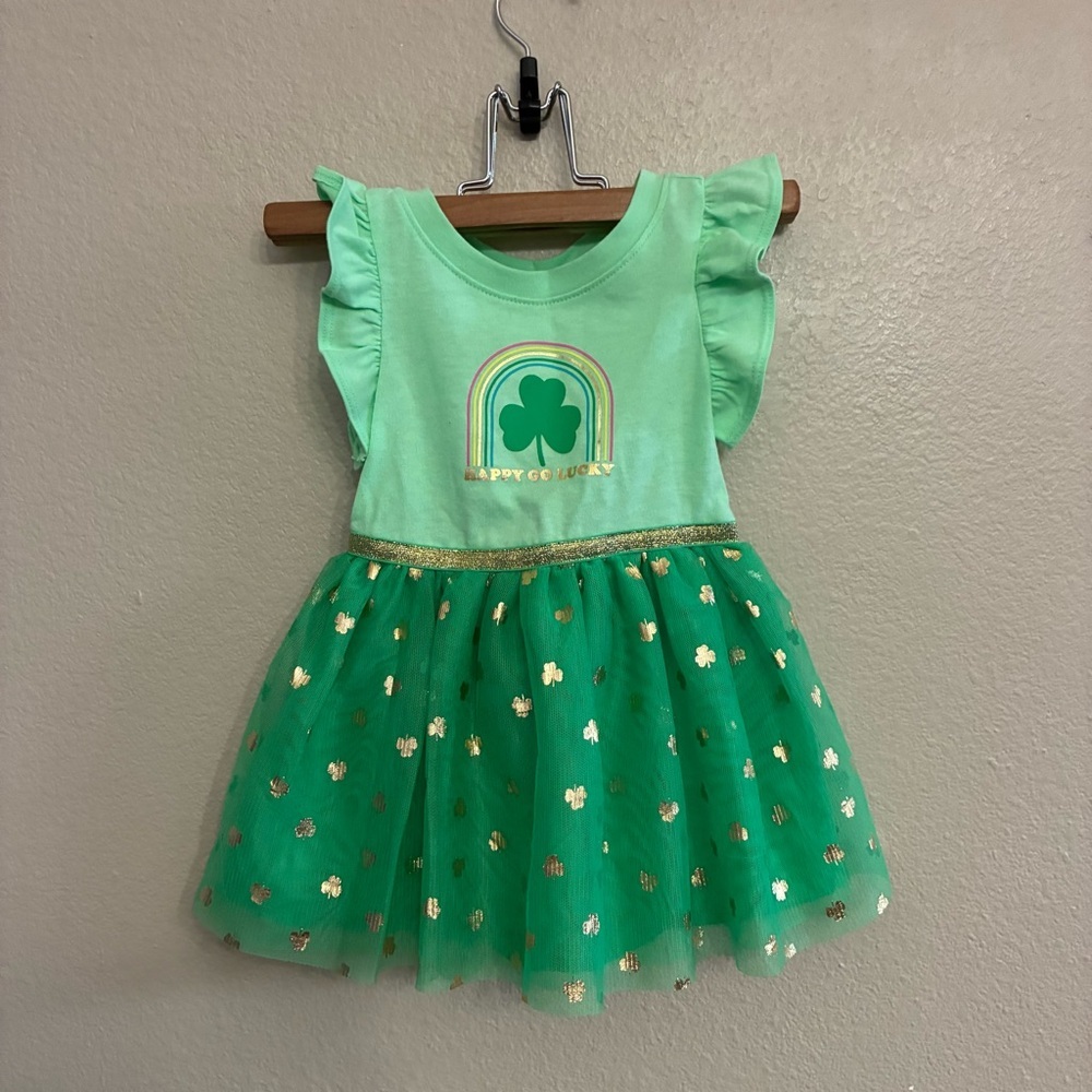 Cat & Jack Toddler St Patrick’s Happy Go Lucky Tulle Gold Accents Dress Size 18M